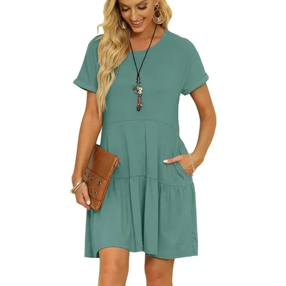 NWT women’s short sleeve crew neck T shirt dress Sz Medium - Picture 1 of 10